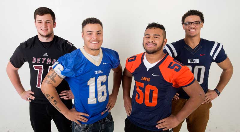 Ezra Cleveland, Bethel, from left; Amandre Williams, Tahoma; Max Nauer, Lakes; A.J. Ruffin, Wilson. (Lui Kit Wong, staff photographer.)